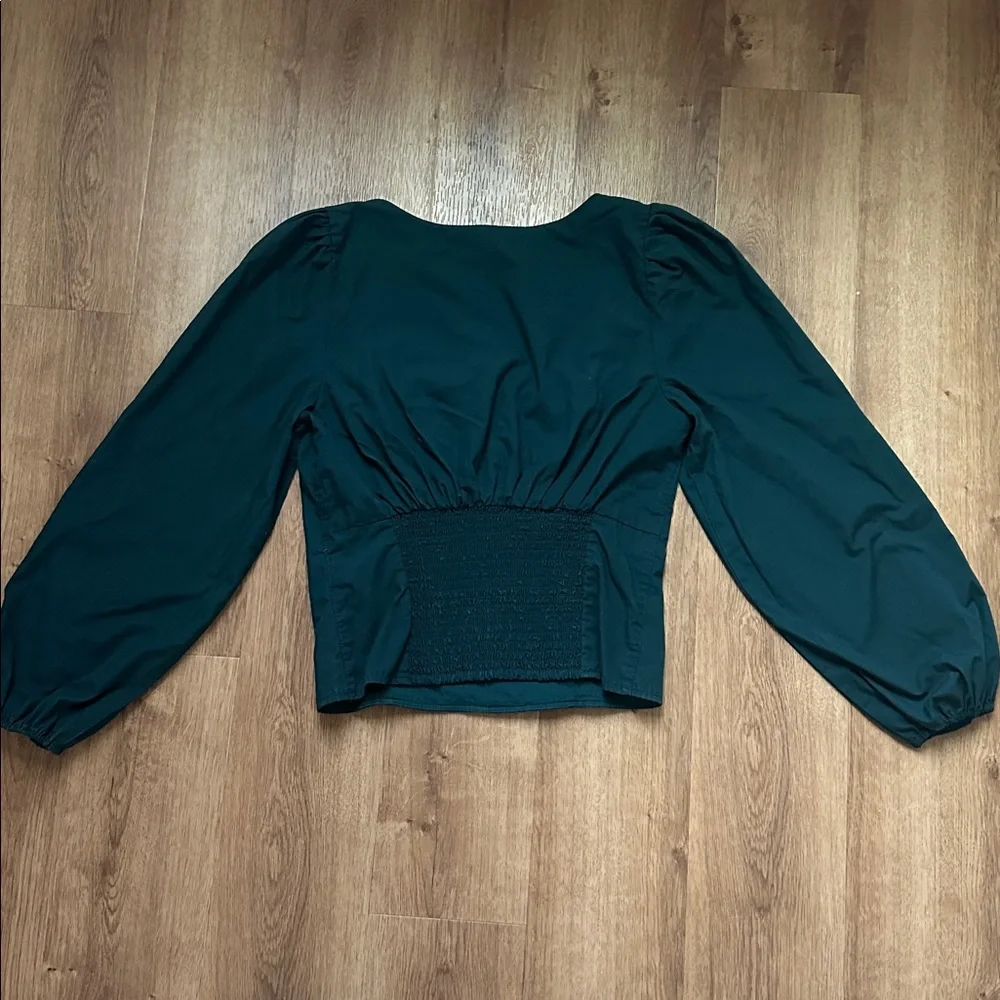 Abercrombie & Fitch Puff Sleeve Long Sleeve Top In‎ Forest Green